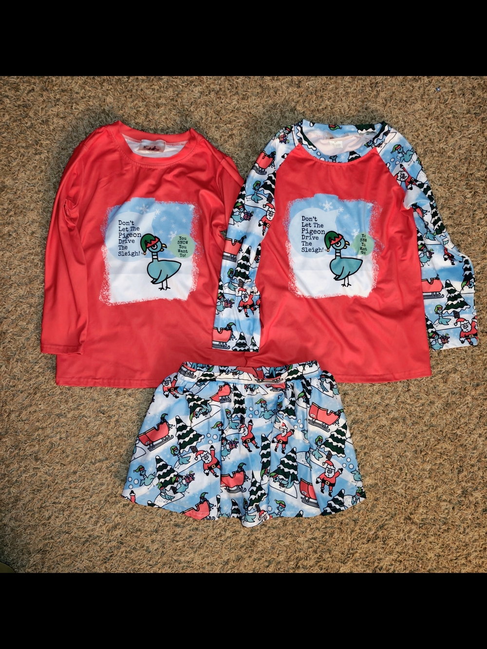 Adorable Pigeon Books Skort Set – 3pc Mix & Match Outfit (Red/Blue)